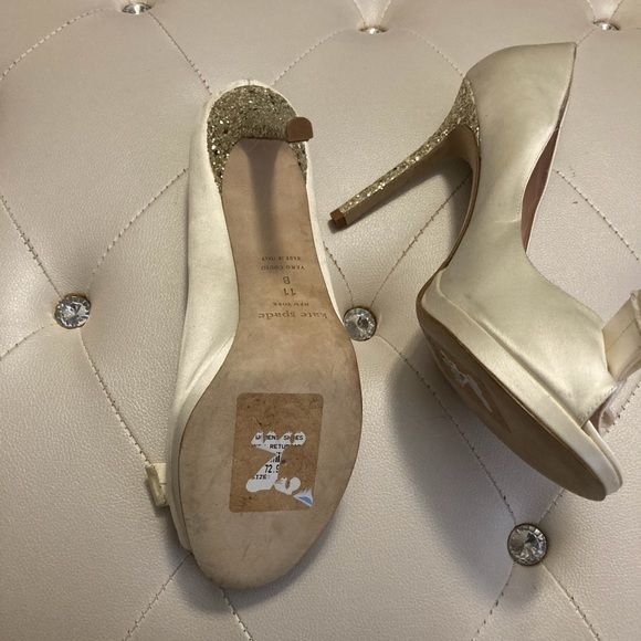 NEW Kate Spade Felisha Ivory Satin Glitter Heel Open Toe Heels Size 10.5B - Picture 12 of 16